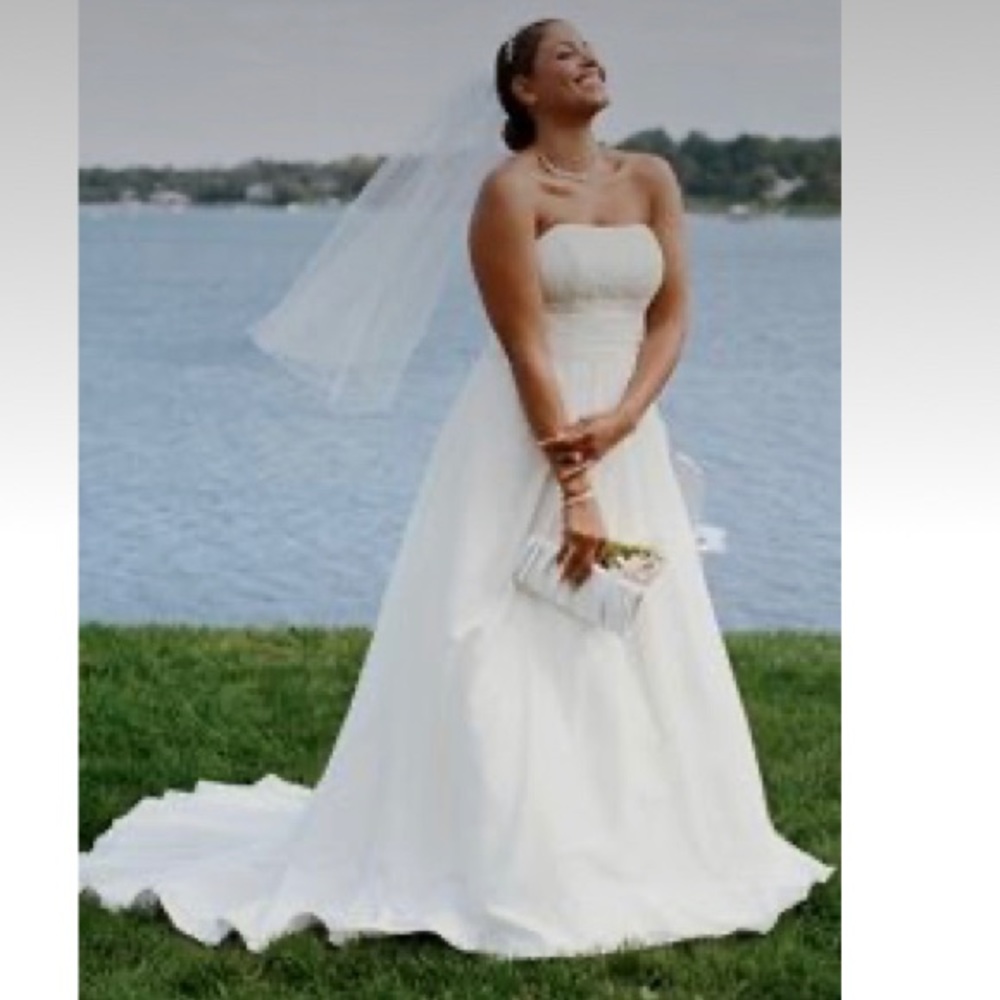 Beautiful plus size ivory strapless wedding gown!